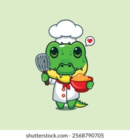 chef crocodile mascot cartoon character with cake dough.
chef animal cartoon vector illustration suitable for for poster, brochure, web, mascot, sticker, logo, icon, etc.