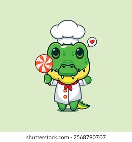 chef crocodile mascot cartoon character holding candy.
chef animal cartoon vector illustration suitable for for poster, brochure, web, mascot, sticker, logo, icon, etc.