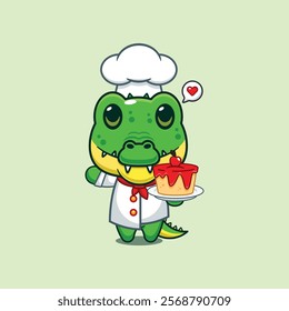 chef crocodile mascot cartoon character with cake.
chef animal cartoon vector illustration suitable for for poster, brochure, web, mascot, sticker, logo, icon, etc.