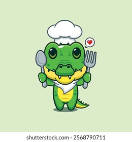 chef crocodile mascot cartoon character holding spoon and fork.
chef animal cartoon vector illustration suitable for for poster, brochure, web, mascot, sticker, logo, icon, etc.