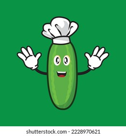 chef cucumber icon, vector cucumber with chef hat suitable for restaurant or vegetable business.