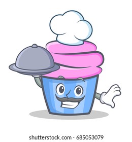 Chef cupcake character cartoon style with food