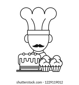 chef with cupcakes cartoon