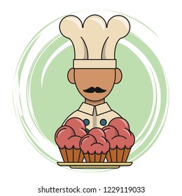 chef with cupcakes cartoon