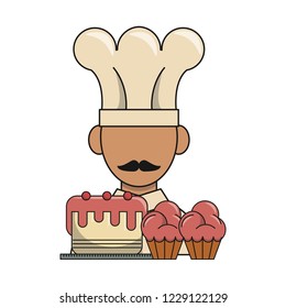 chef with cupcakes cartoon