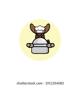Chef deer character illustration design carrying a pot