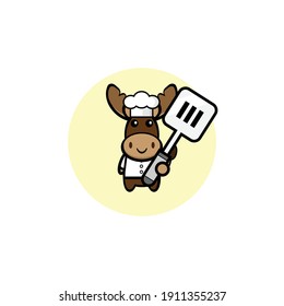 Chef deer character illustration design carrying a spatula