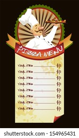 Chef delivering pizza; menu template
