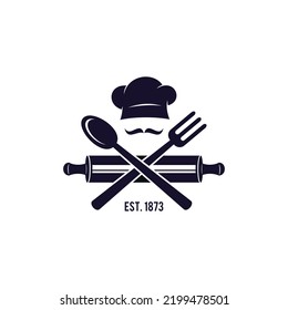 Chef design logo with spoon and fork icon. Flour grinder icon