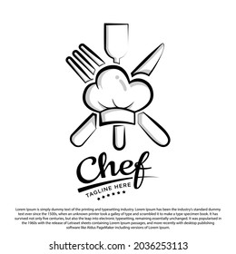 Chef Design Logo template. Chef hat with chef tools vector illustration