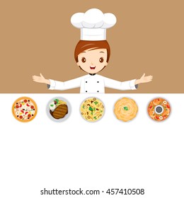 Chef With Different Menus, Cookery, Eating, Food, Seasoning 