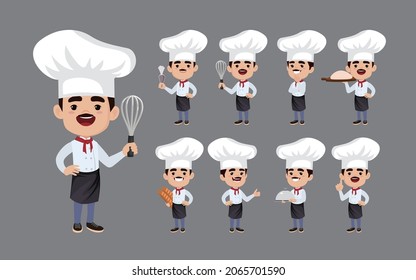 Chef with different poses. vector