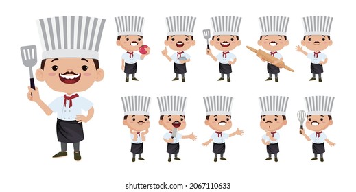 Chef with different poses. vector