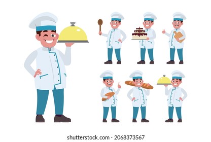 Chef with different poses. vector
