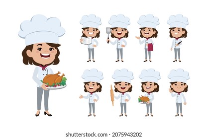 Chef with different poses. vector