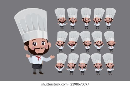 Chef with different poses. vector
