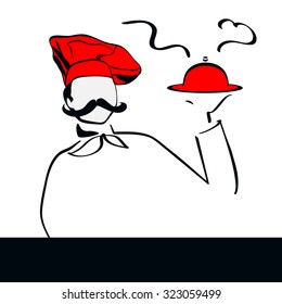 Chef with dish stylized. Vector. Eps10.