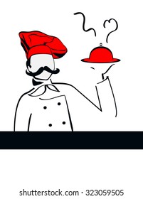 Chef with dish stylized. Vector. Eps10.