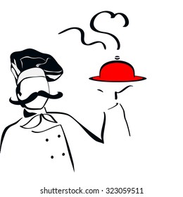 Chef with dish stylized. Vector. Eps10.