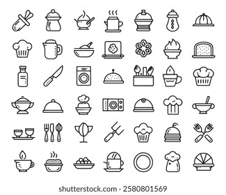 Chef dishes line art 50 icon set graphics (1)