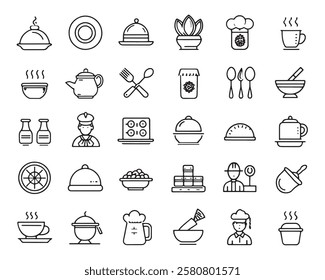 Chef dishes line art 50 icon set artwork (4)