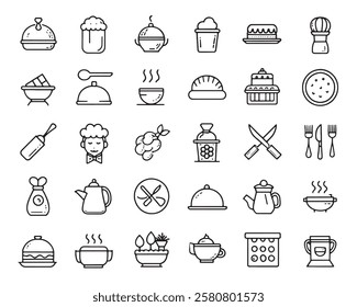 Chef dishes line art 50 icon set artwork (3)