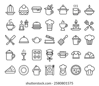 Chef dishes line art 50 icon set artwork (2)