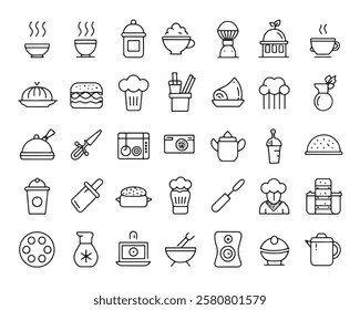 Chef dishes line art 50 icon set artwork (1)