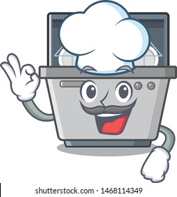 Chef dishwasher machine isolated in the cartoon
