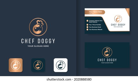 diseño del logo del perro del chef, sombrero del chef y diseño de la tarjeta de visita