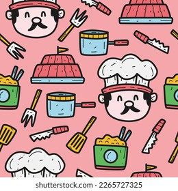 Chef doodle cartoon pattern illustration design