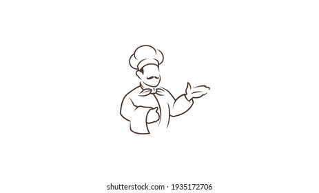 Chef Drawing Lines Character Abstract Logo Vector Illustration