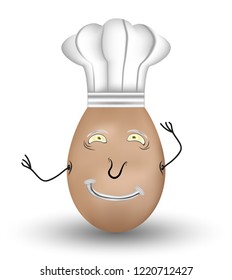 Chef egg with happy face and small hands cartoon illustration vector