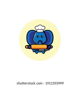 Chef elephant character illustration design carrying a food dough roller