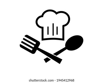 Chef emblem with toque and spoon isolated on a white background. Vector stock  illustration for card or banner