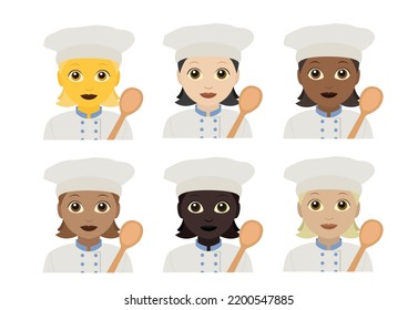 Chef emoji person woman cook food restaurant hat illustration flat design