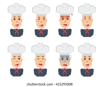 Chef emotions set of flat icons