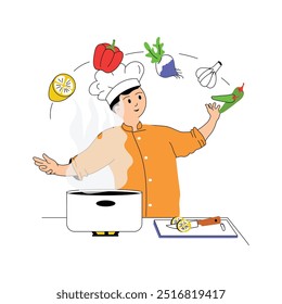 A chef enjoys the creative process of cooking in the kitchen