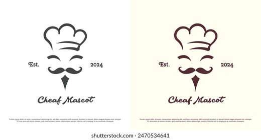 Chef face logo design illustration. Simple silhouette of food cook chef character mascot food stall fast food cafe restaurant delicious. Minimal simple icon symbol classic old business.