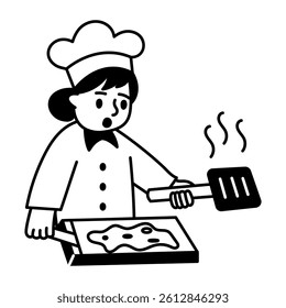 A chef faces a cooking mishap in the kitchen, doodle style illustration 