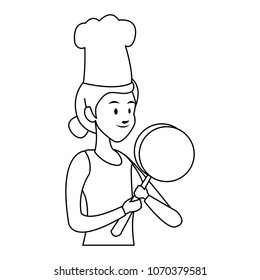 Chef female cartoon on black and white