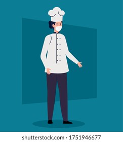 chef female using face mask during covid 19 vector illustration design