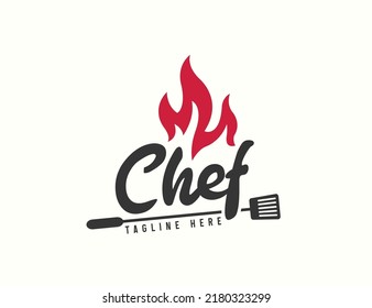 Chef with fire logo design