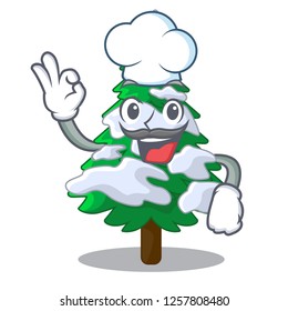 Chef firs with snow on character tree
