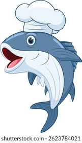 Chef fish cartoon mascot character, isolated on white	
