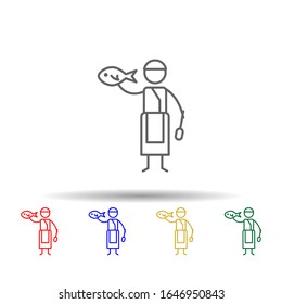 Chef, pescado, hombres de estilo multicolor icono. Línea delgada simple, contorno vectorial de iconos de restaurantes para ui y ux, sitio web o aplicación móvil