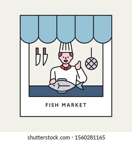 Chef of fish shop. flat design style minimal vector illustration.