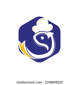 Chef fish vector logo design template. Seafood logo vector.