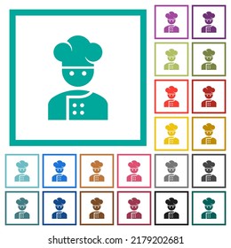 Chef flat color icons with quadrant frames on white background