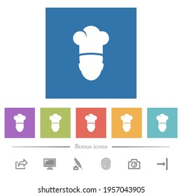 Chef flat white icons in square backgrounds. 6 bonus icons included.